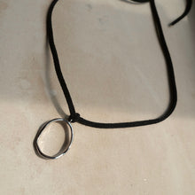 Load image into Gallery viewer, Black cord choker necklace with silver pendant