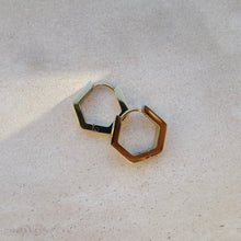 Load image into Gallery viewer, Hexagonal small gold hoop earrings
