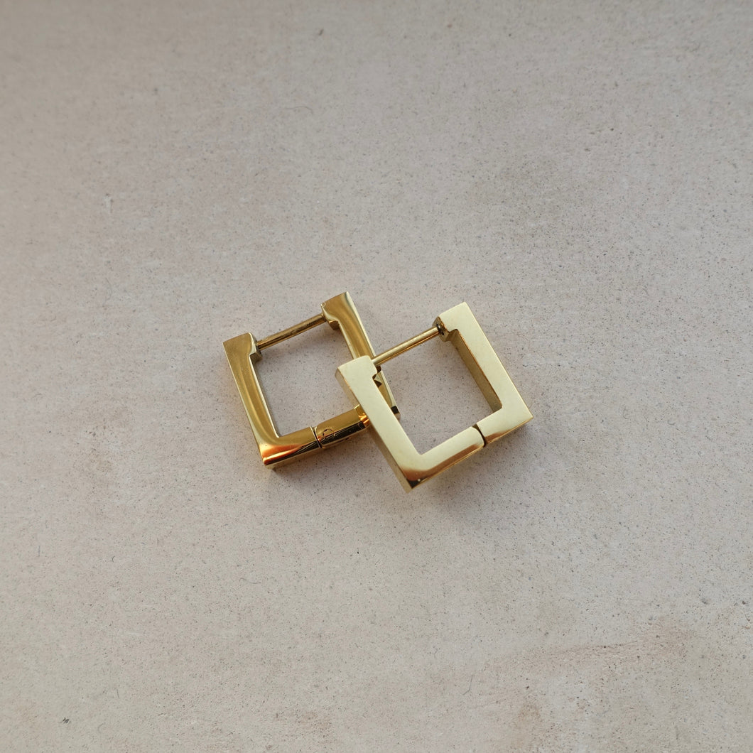 Square small gold clip on hoops