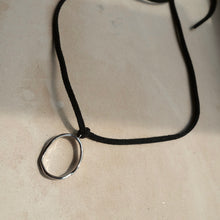 Load image into Gallery viewer, Black cord choker necklace with silver pendant
