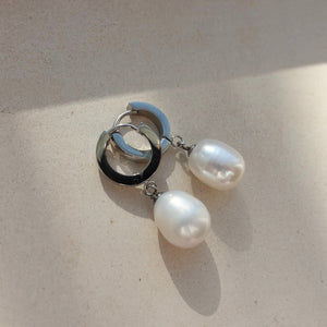 Silver Pearl Hoop Earrings