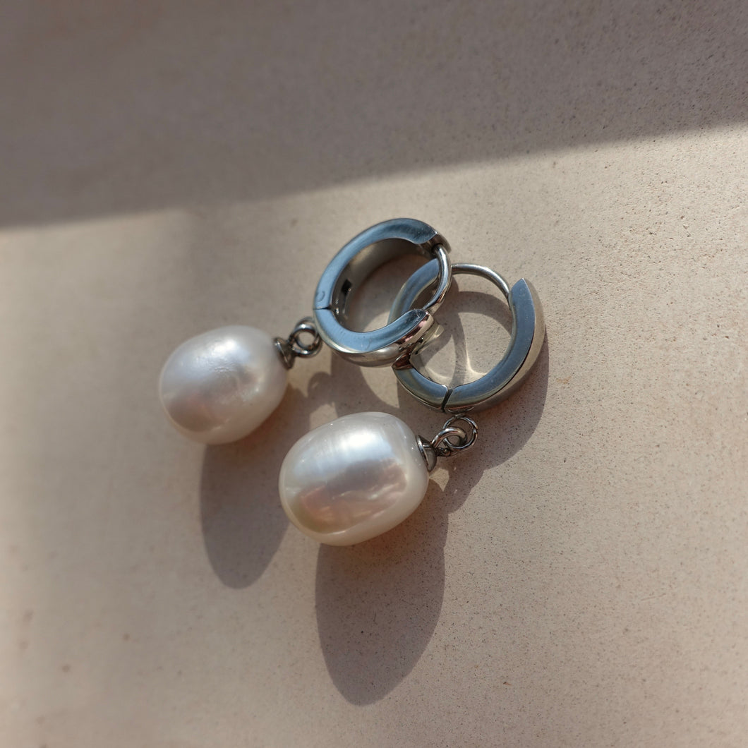 Natural Silver Pearl Hoops