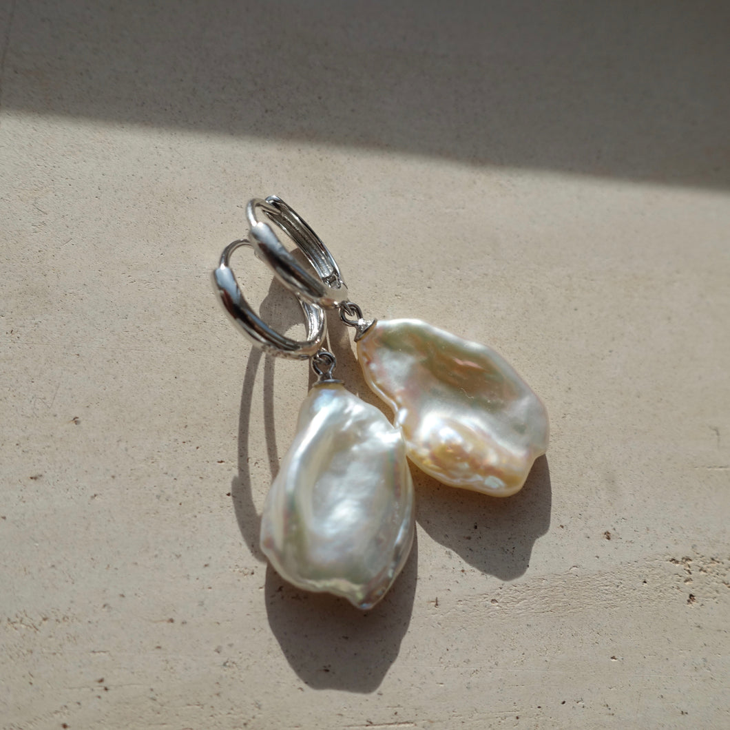 Baroque large pearl hoop earrings