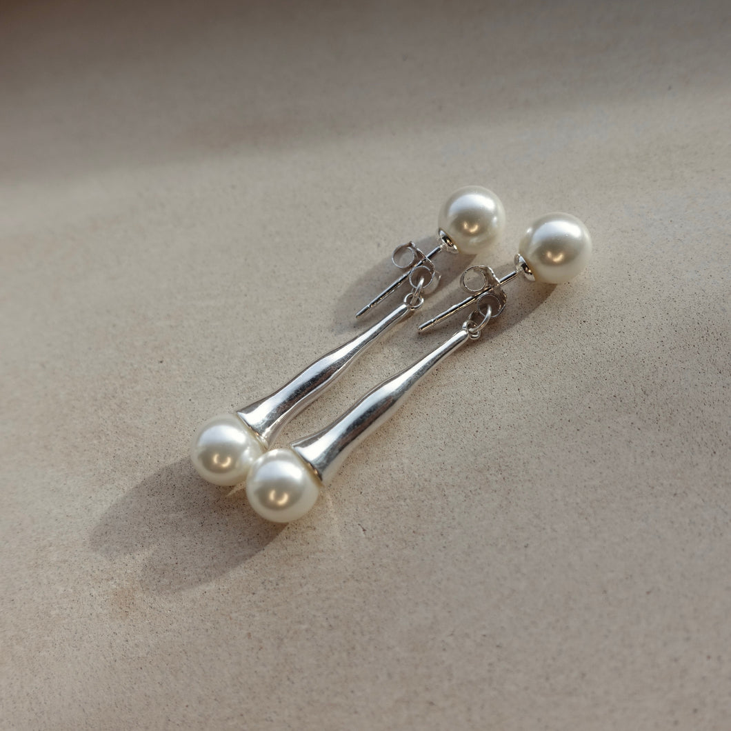 Natural pearl contemporary drop earrings in sterling silver