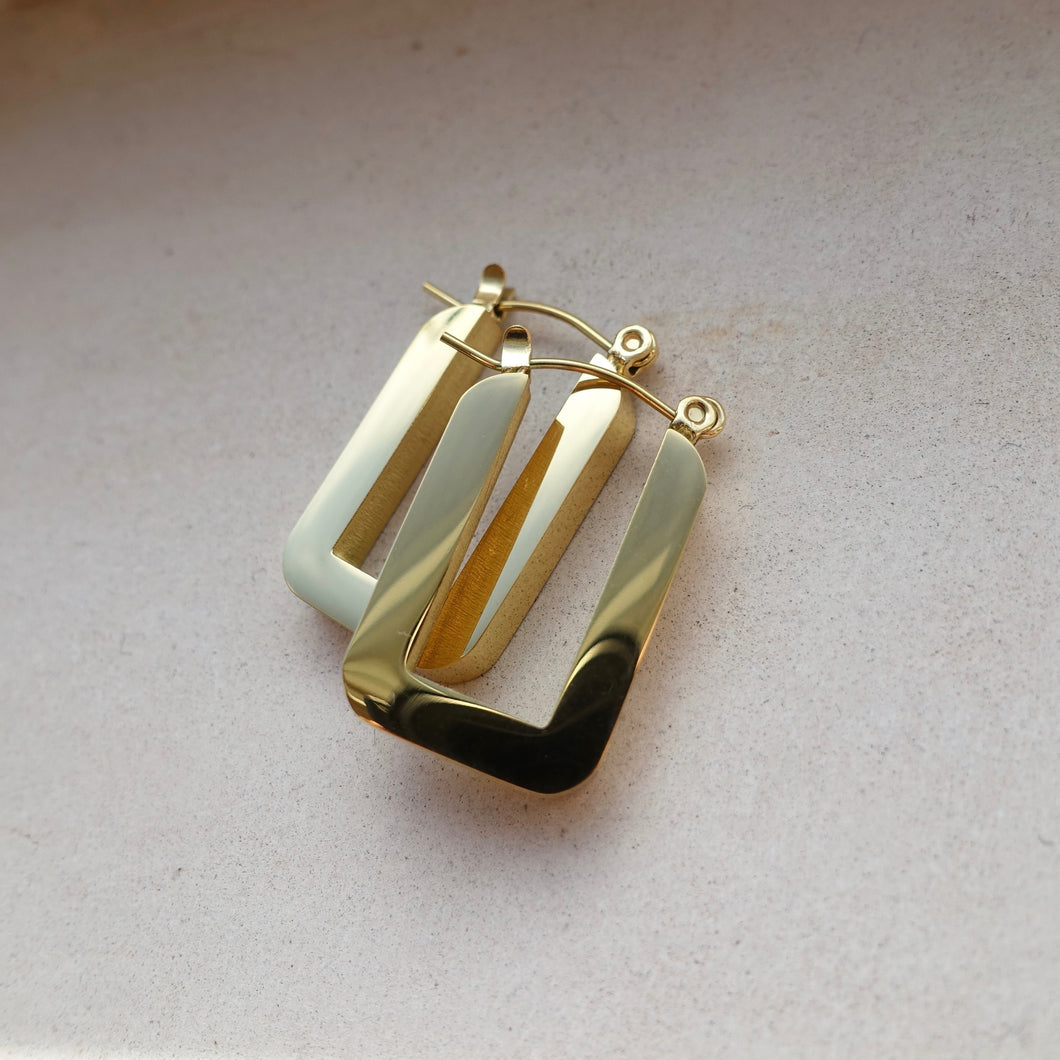 Chunky square gold hoop earrings