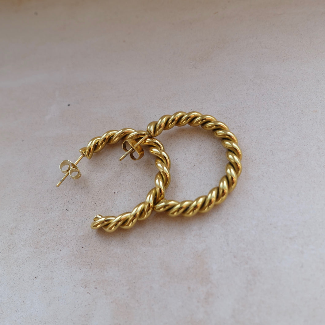 Twisted chunky gold hoop earrings