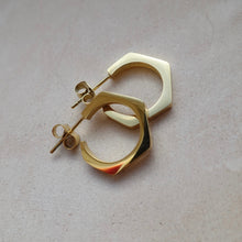 Load image into Gallery viewer, Hexagonal small gold hoop earrings
